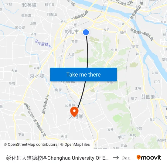 彰化師大進德校區Changhua University Of Education to Dacun map