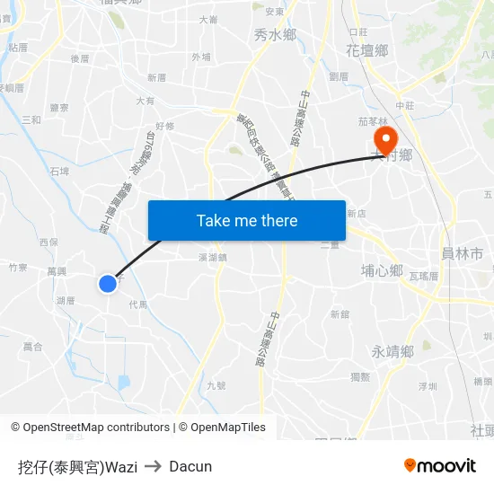 挖仔(泰興宮)Wazi to Dacun map