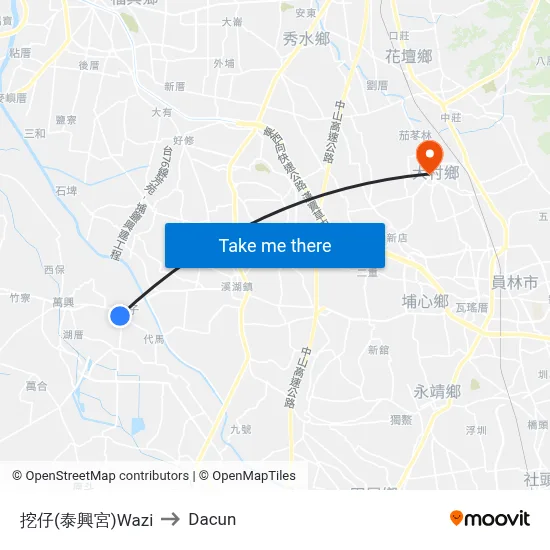 挖仔(泰興宮)Wazi to Dacun map