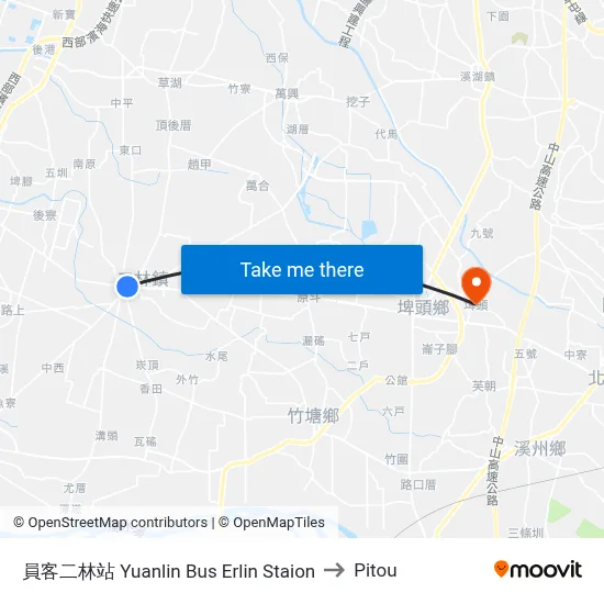 員客二林站 Yuanlin Bus Erlin Staion to Pitou map