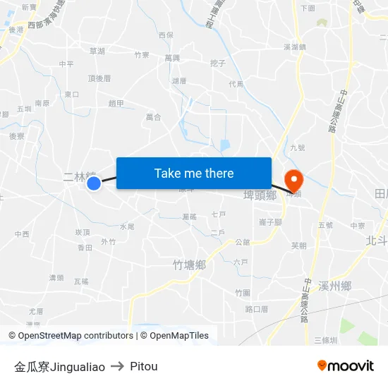 金瓜寮Jingualiao to Pitou map