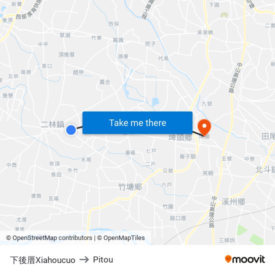 下後厝Xiahoucuo to Pitou map