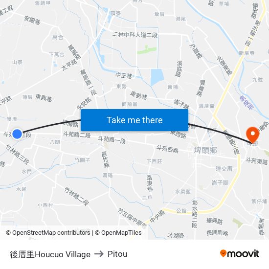 後厝里Houcuo Village to Pitou map