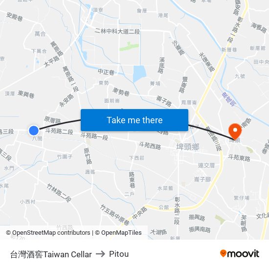 台灣酒窖Taiwan Cellar to Pitou map