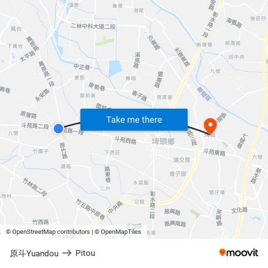 原斗Yuandou to Pitou map