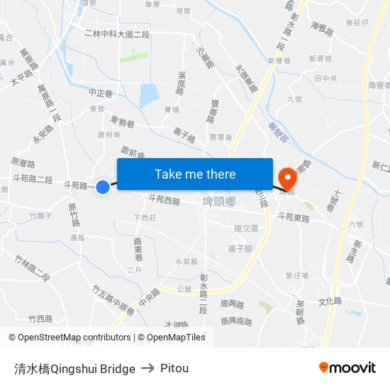 清水橋Qingshui Bridge to Pitou map