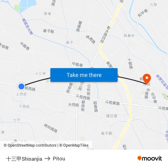 十三甲Shisanjia to Pitou map