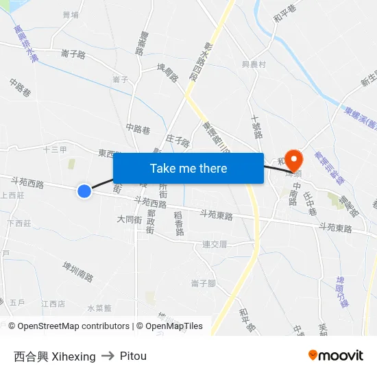Xihexing to Pitou map
