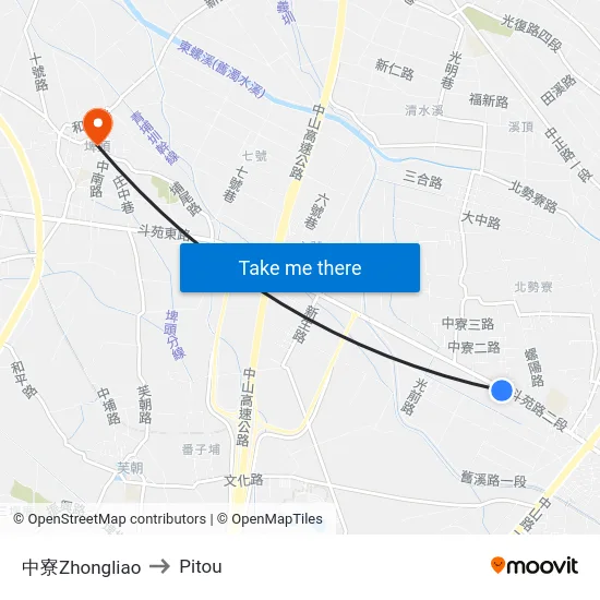中寮Zhongliao to Pitou map