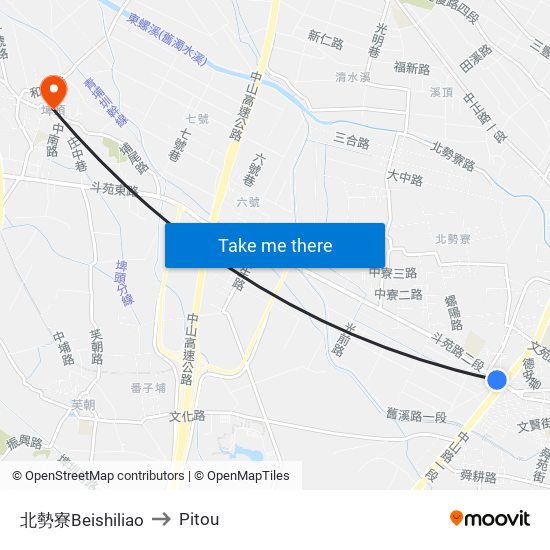 北勢寮Beishiliao to Pitou map