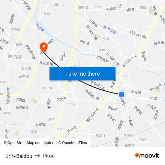 北斗Beidou to Pitou map