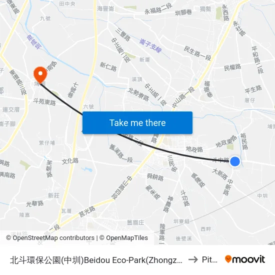 Beidou Eco-Park (Zhongzun) to Pitou map