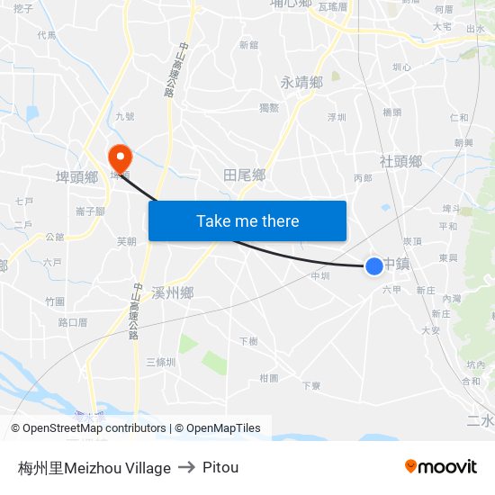 梅州里Meizhou Village to Pitou map