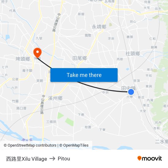 西路里Xilu Village to Pitou map