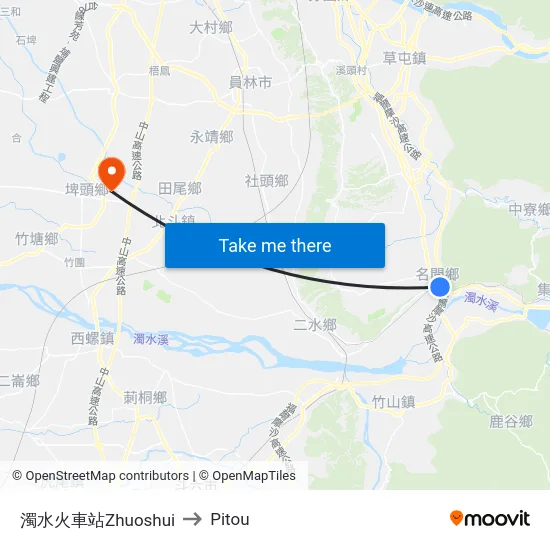 濁水火車站Zhuoshui to Pitou map
