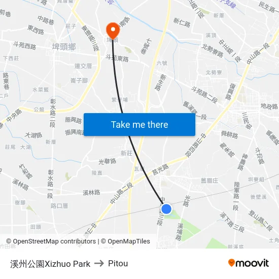 Xizhuo Park to Pitou map