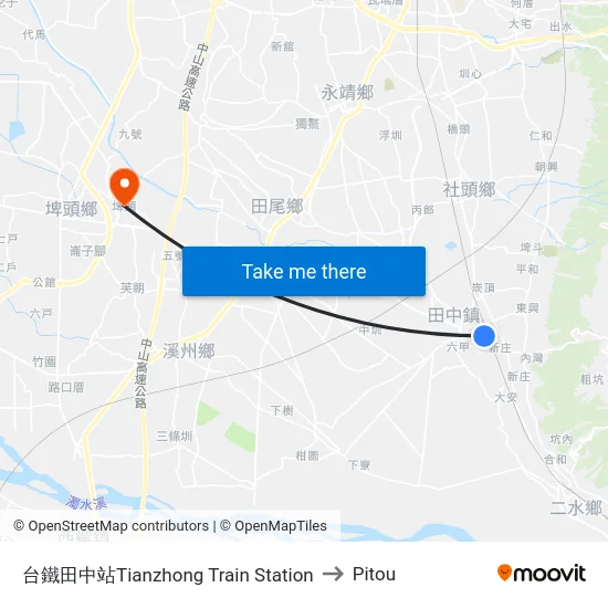 Tianzhong Train Station to Pitou map