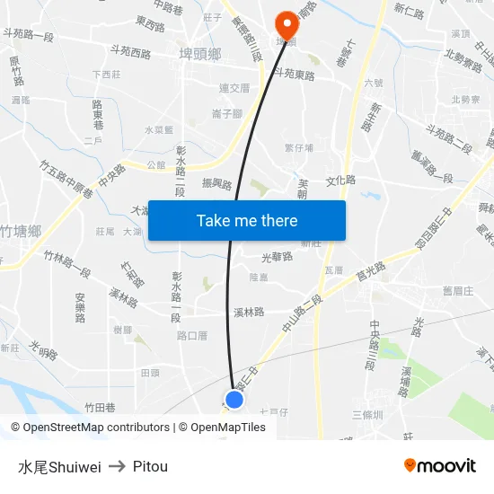Shuiwei to Pitou map