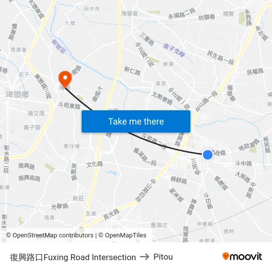 Fuxing Road Intersection to Pitou map