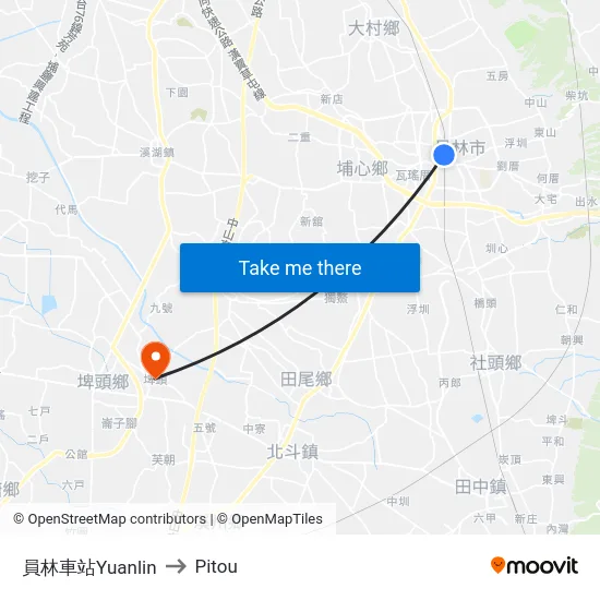 員林車站Yuanlin to Pitou map