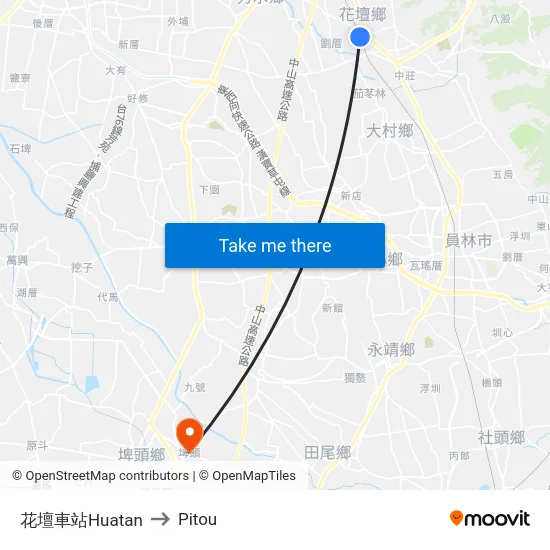 Huatan Station to Pitou map