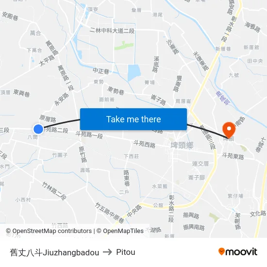 舊丈八斗Jiuzhangbadou to Pitou map