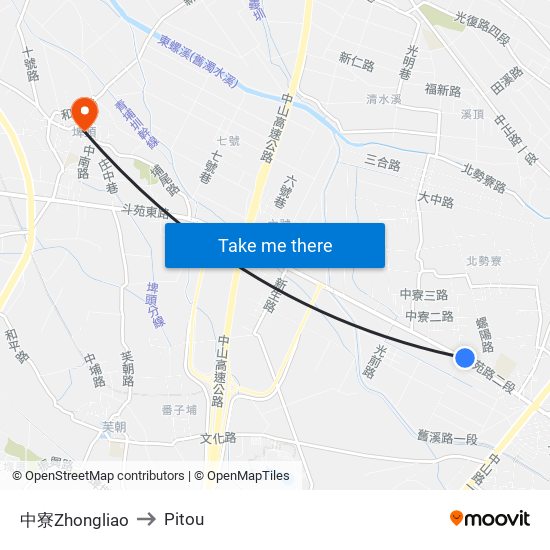 中寮Zhongliao to Pitou map