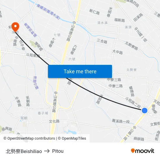 Beishiliao to Pitou map