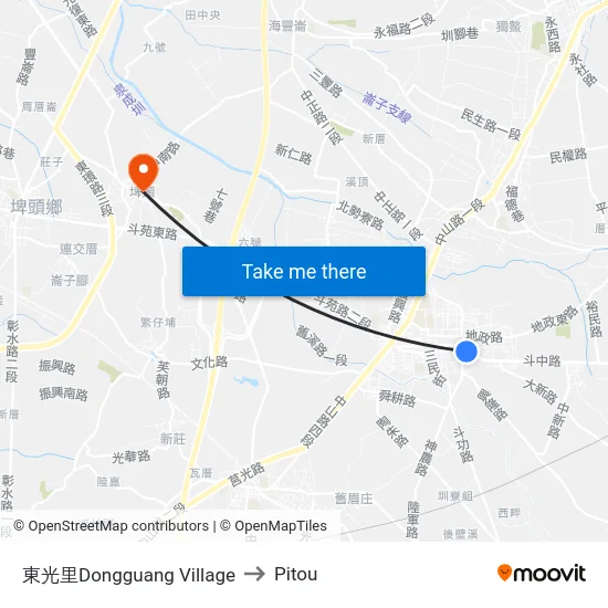 東光里Dongguang  Village to Pitou map