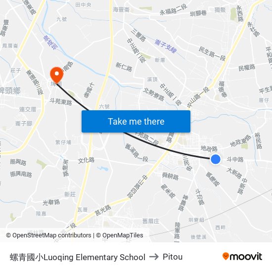 螺青國小Luoqing Elementary  School to Pitou map