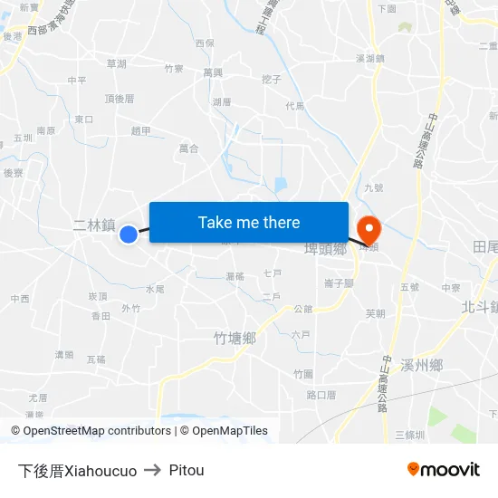 Xiahoucuo to Pitou map