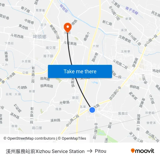 溪州服務站前Xizhou Service Station to Pitou map