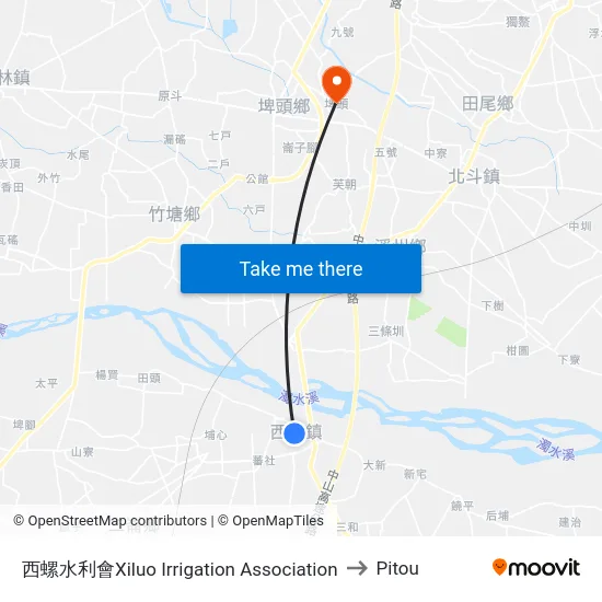 西螺水利會Xiluo Irrigation Association to Pitou map