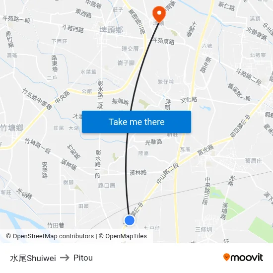 水尾Shuiwei to Pitou map