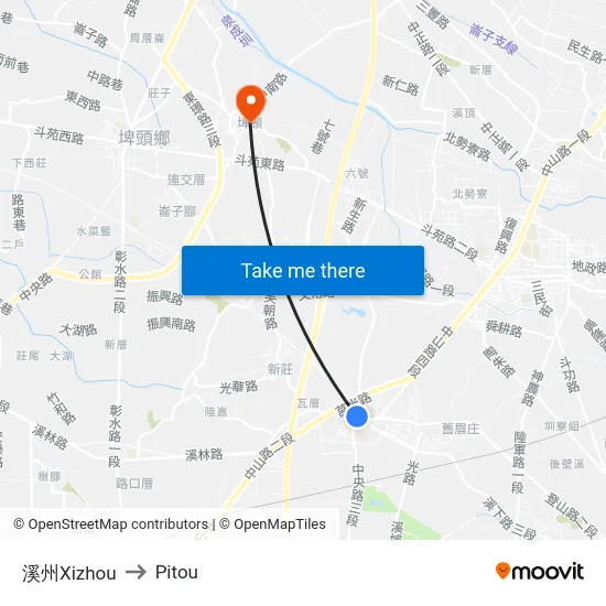 Xizhou to Pitou map