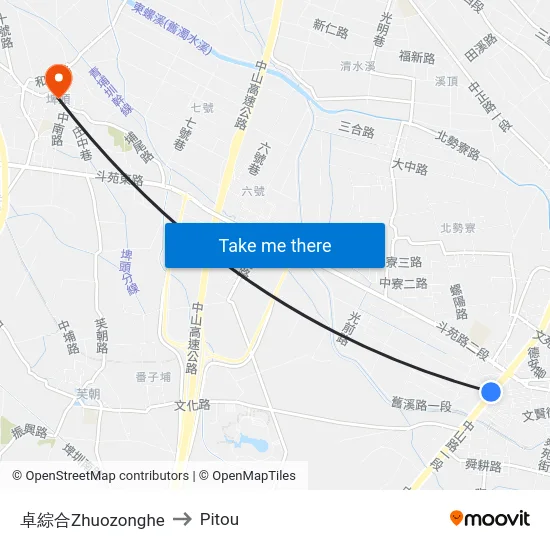 Zhuozonghe to Pitou map
