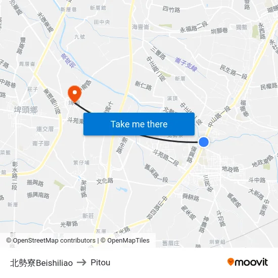 北勢寮Beishiliao to Pitou map
