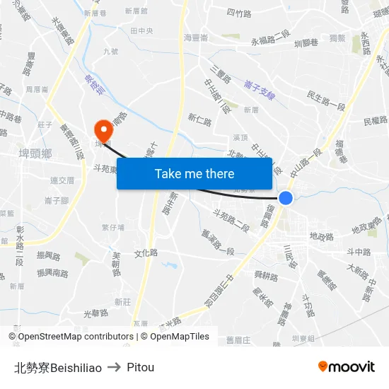 北勢寮Beishiliao to Pitou map