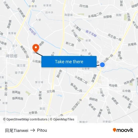 田尾Tianwei to Pitou map