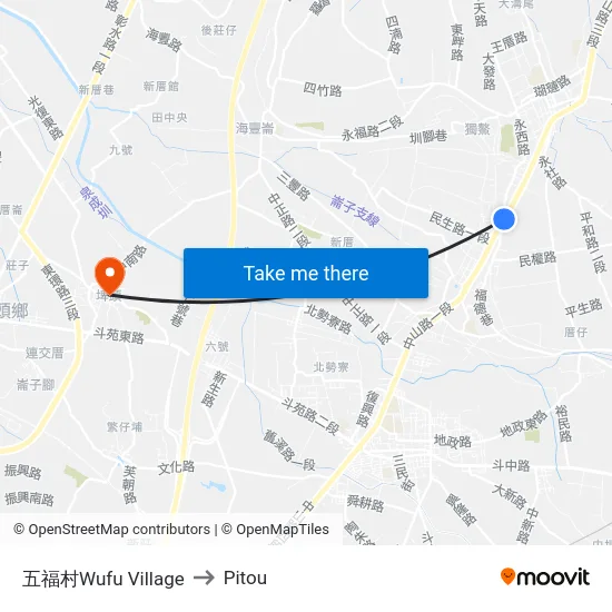 五福村Wufu Village to Pitou map