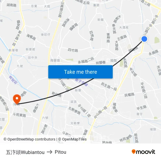 五汴頭Wubiantou to Pitou map