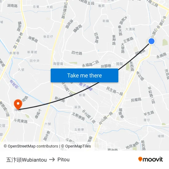 五汴頭Wubiantou to Pitou map