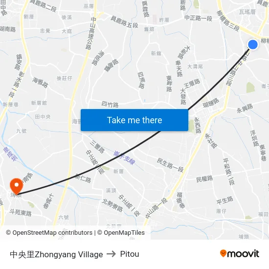 中央里Zhongyang Village to Pitou map