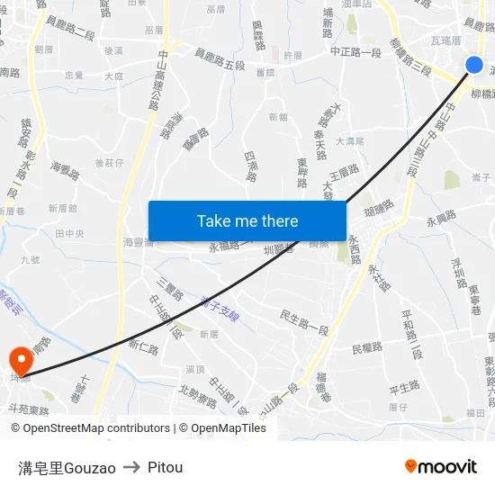 溝皂里Gouzao to Pitou map