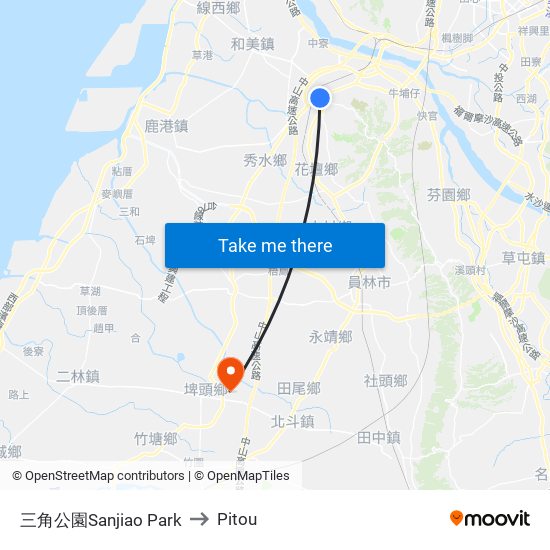 三角公園Sanjiao Park to Pitou map