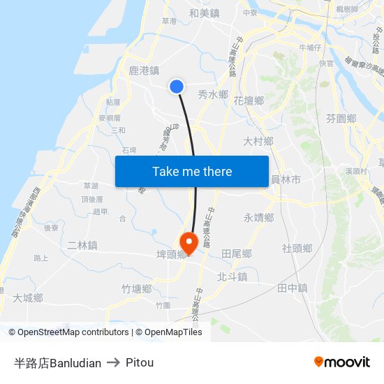 半路店Banludian to Pitou map