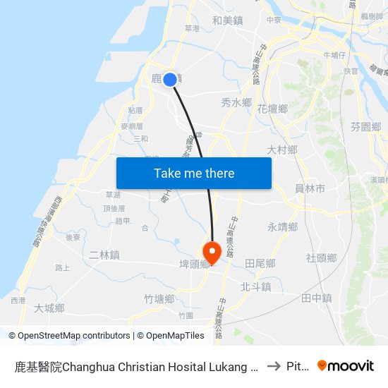 鹿基醫院Changhua Christian Hosital Lukang Branch to Pitou map