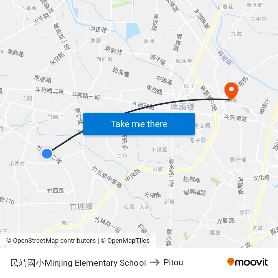 民靖國小Minjing Elementary School to Pitou map