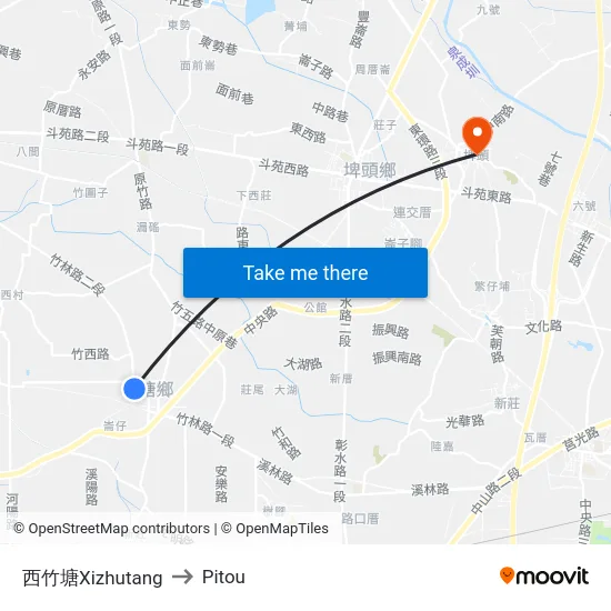 Xizhutang to Pitou map