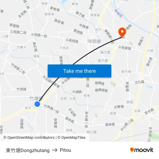 東竹塘Dongzhutang to Pitou map